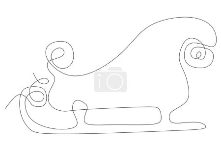 Illustration for Santa sleigh one line art. Continuous line drawing of New year holidays, Christmas, traditional, decor, winter carriage, sledge, winter, magic. Design element for Postcard, Banner, Card, Template - Royalty Free Image