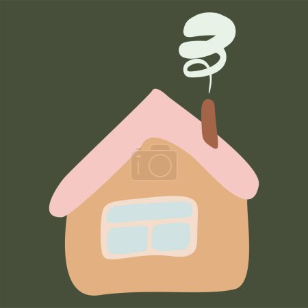Illustration for Old crooked house with Smoke out the Chimney. Isolated clipart cartoon fun. Vector illustration in cartoon style. A home With Window. Children drawing template for Card, Poster, Book. - Royalty Free Image