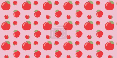 Flat Vector Apple Seamless pattern. Color Fruit background Cartoon Illustration. Botanical Repeat Pink template for Cover, Wrapping paper, Textile, Fabric. Decorative Graphic Art, Creative Backdrop.