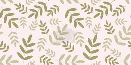 Green Flat Leaves Seamless Pattern. Endless Vector Background. Cartoon Botany Illustration, Floral Nature Template for Textile, Fabric, Wrapping paper, Covering, Wallpaper. Decorative Backdrop.