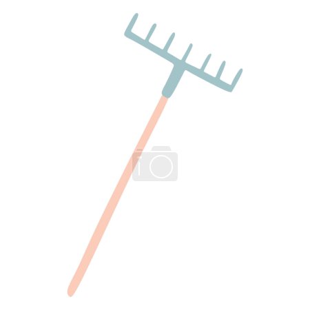 Illustration for Rake on white background isolated. Metal rake with Wooden hand in style Flat. Garden tool Vector Cartoon Illustration design. Gardening Equipment on White, House holding Concept Design Object. - Royalty Free Image