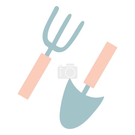 Illustration for Gardening Tools Set isolated on White background. Vector illustration in cartoon simple Flat style. Hoe or Hack, Shovel or Spade for Working in Garden. Agricultural Equipment. Design element - Royalty Free Image