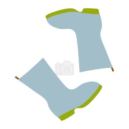 Par de Bota de Goma en Color Azul, Otoño Impermeable o Calzado de Primavera para Diseño Estacional en Estilo Plano. Ilustración vectorial aislada de botas de goma para protección contra el agua y los charcos.