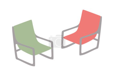 Outdoors picnic Flat Color Vector Illustration. Chairs for Lounge and Grill zone. Food festival. Folding Seats isolated cartoon object on white background for Card, Flyer, Design Graphic Art, Poster