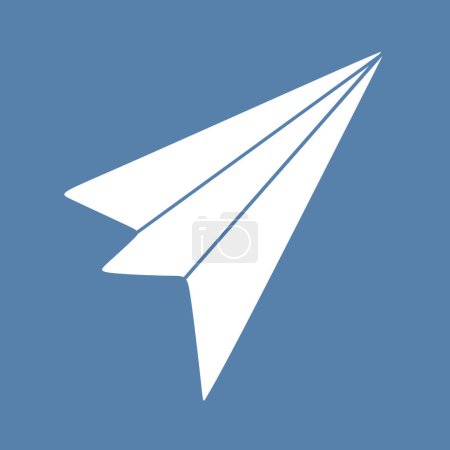 Flat Paper airplane isolated on Blue Background. Cartoon Plane like a symbol of Freedom, Design art Vector Illustration for Logo of Travel company. Hand drawn Air Transportation concept, Aircraft