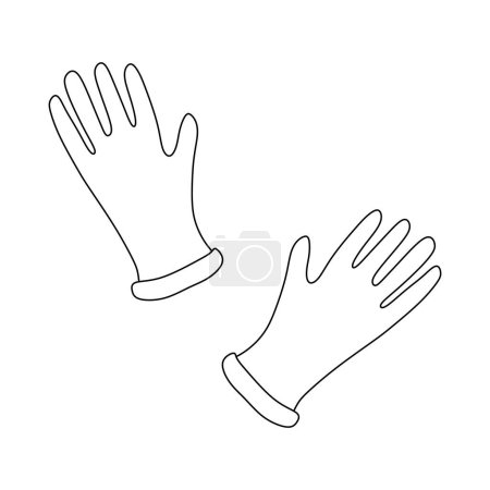 Paire de gants en latex ou en gomme. Icône linéaire à deux mains. Noir simple Illustration de protection médicale jetable, tenue de maison, jardinage. Emblème vectoriel isolé par contour sur fond blanc
