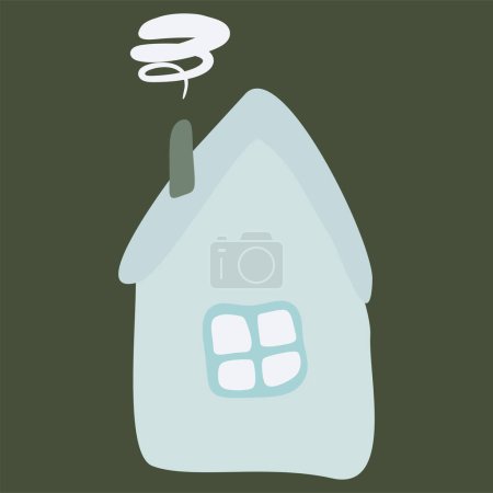Small Colorful crooked house in Flat style with Smoke from Chimney, Roof and Window. Cartoon Children drawing Vector Isolated illustration. Design art Home for Sticker, Card, Poster.