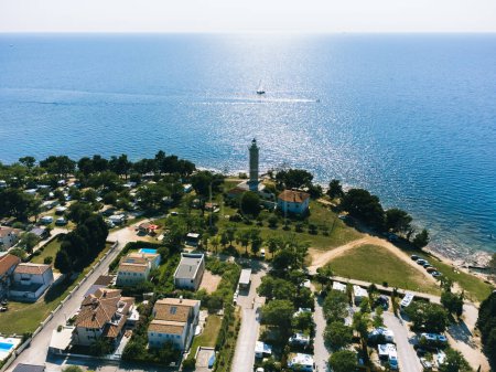 Lighthouse in Savudrija, Aerial View Coast of Istra, Croatia