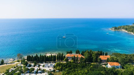 Beach, Sea Bay, Lagoon and Houses. Aerial View of Savudrija, Croatia.