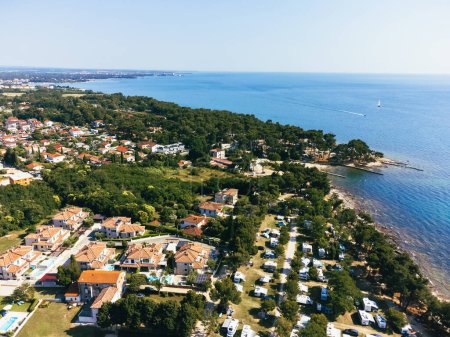 Beach, Sea Bay, Lagoon and Houses. Aerial View of Savudrija, Croatia.