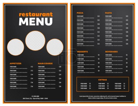 Simple Restaurant menu modern design layout front and back with copy space for food picture