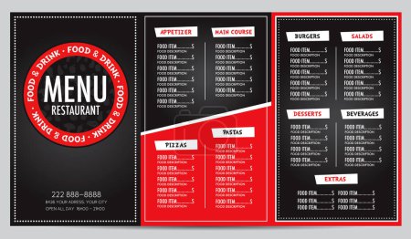 Illustration for Restaurant menu red and black modern design template - Royalty Free Image