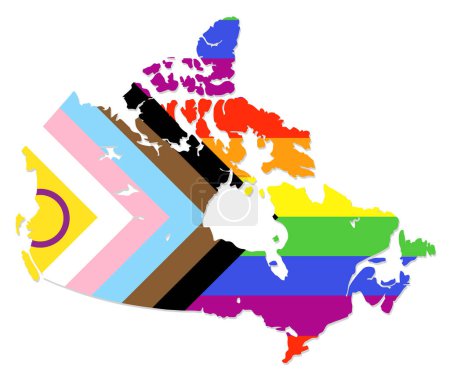 Ilustración de La bandera de progreso intersexo sobre Canadá mapa del país vector ilustración 2SLGBTQIA+ - Imagen libre de derechos