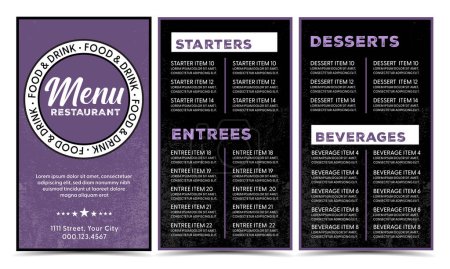 Photo for Restaurant menu modern design template with grunge texture background lavender colo - Royalty Free Image