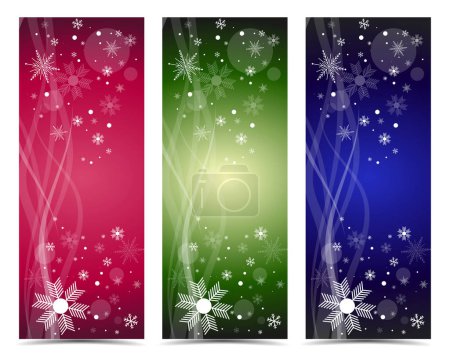 Ilustración de Tres banderas de invierno de vacaciones ornamento de diseño con confeti copo de nieve. Ilustración vectorial. - Imagen libre de derechos