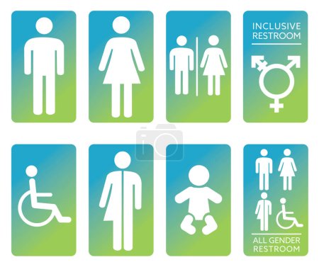 moderno inclusivo y de todo género inodoro iconos de baño símbolo conjunto