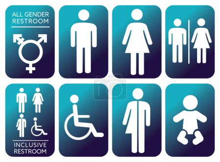 Ilustración de Moderno inclusivo y de todo género inodoro iconos de baño símbolo conjunto - Imagen libre de derechos