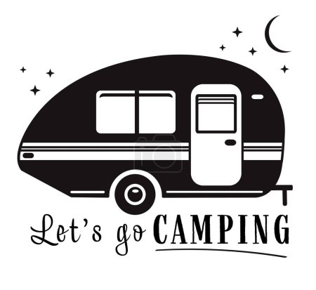 Photo for Camping concept small retro caravan silhouette illustration with text - Royalty Free Image