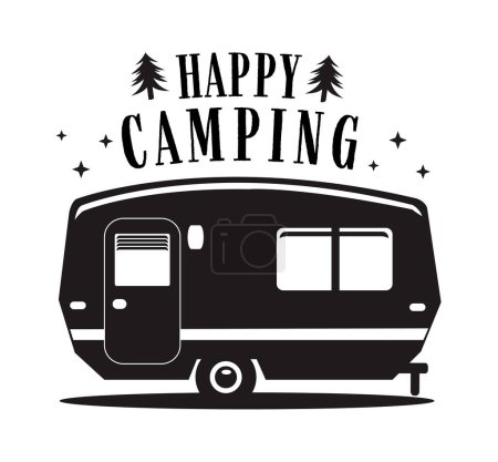Photo for Happy camping trailer caravan silhouette concept vintage retro design illustration vector with text - Royalty Free Image