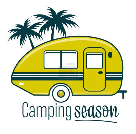 Photo for Camping trailer camper caravan and palmtrees vintage retro design illustration vector - Royalty Free Image