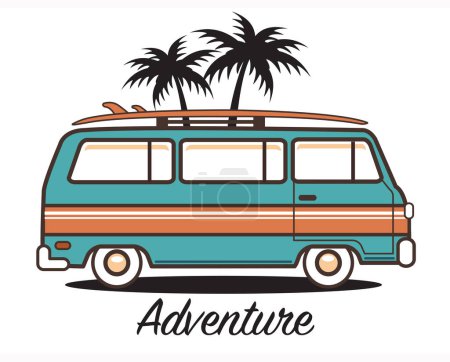 Photo for Surfing travel concept vintage caravan illustration vector - Royalty Free Image