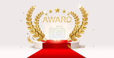 Téléchargez les illustrations : Illustration vectorielle des Royal Awards, avec tapis rouge et projecteurs podium - en licence libre de droit