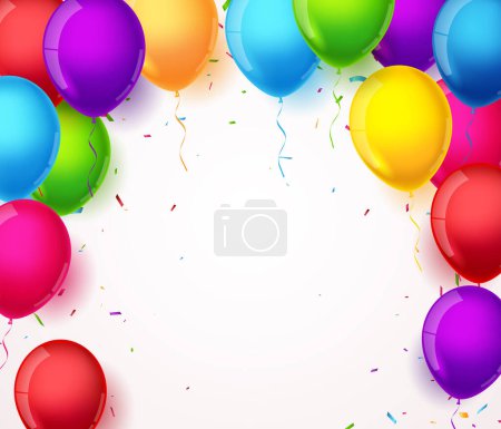 Téléchargez les illustrations : Illustration vectorielle de bannière anniversaire et célébration avec ballons colorés et confettis - en licence libre de droit