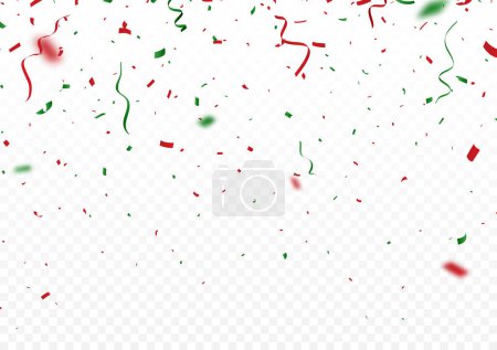 Téléchargez les illustrations : Illustration vectorielle de la bannière confettis de Noël, verte et rouge, isolée sur fond blanc - en licence libre de droit
