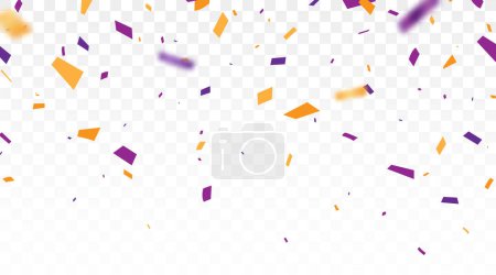 Illustration for Vector Illustration of Purple and orange confetti, ribbon banner, isolated on transparent background - Royalty Free Image