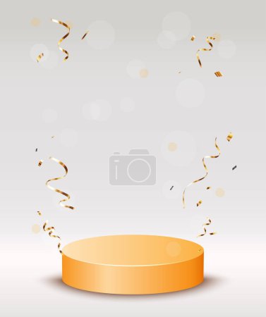 Ilustración de Ilustración vectorial del podio naranja vacío con la celebración del confeti de oro sobre fondo transparente - Imagen libre de derechos
