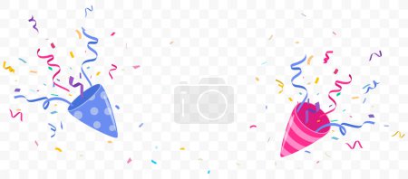 Illustration for Vector Illustration of Colorful exploding party popper with confetti and ribbon - Royalty Free Image