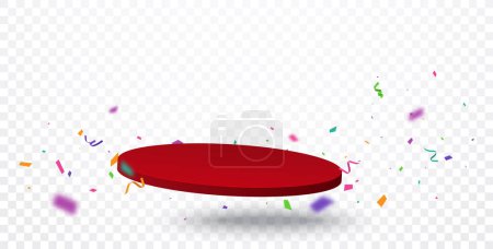 Téléchargez les illustrations : Illustration vectorielle de bannière vide rouge podium avec confettis colorés et ruban, isolé sur fond transparent - en licence libre de droit