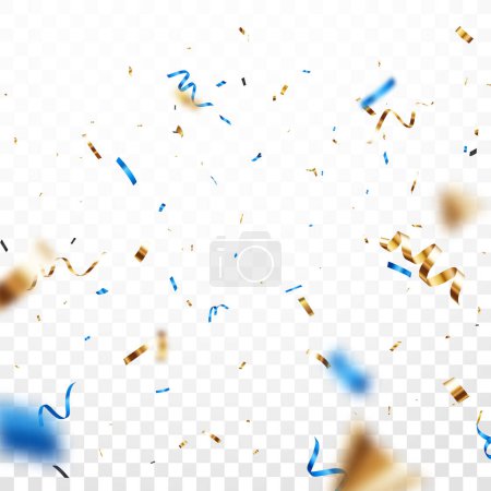 Téléchargez les illustrations : Illustration vectorielle de bannière confettis bleu et or, isolée sur fond blanc - en licence libre de droit