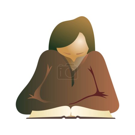 Téléchargez les illustrations : Girl reading a book. The girl is preparing for exams. Vector illustration - en licence libre de droit