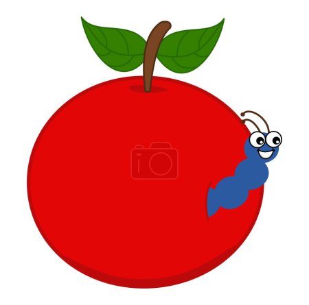 Photo for Smiling blue maggot coming out of a juicy red cherry - vector - Royalty Free Image