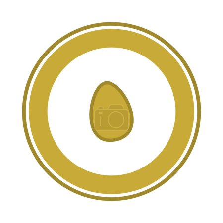 Illustration for Circular panel with fresh egg in golden color on white background - Royalty Free Image