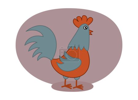 Photo for Illustration of a blue and orange farm hen with rounded background - Royalty Free Image