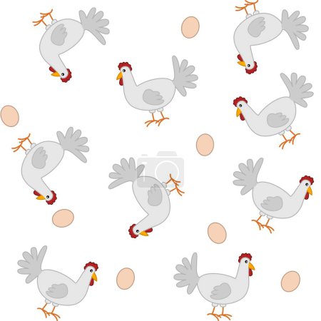 Illustration for Paper pattern with white chickens and eggs on white background - Royalty Free Image