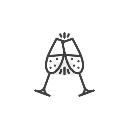 Téléchargez les illustrations : Cheers champagne verres ligne icône. signe de style linéaire pour concept mobile et web design. Deux verres grille icône vectorielle contour. Symbole, illustration du logo. Graphiques vectoriels - en licence libre de droit