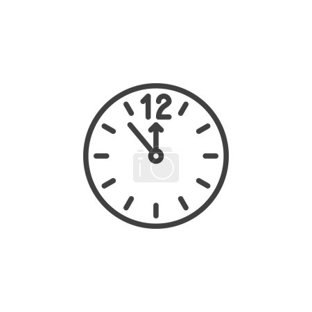 Illustration for New Year clock line icon. linear style sign for mobile concept and web design. Twelve oclock time outline vector icon. Symbol, logo illustration. Vector graphics - Royalty Free Image