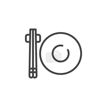 Illustration for Chopsticks and plate line icon. linear style sign for mobile concept and web design. Asian tableware outline vector icon. Symbol, logo illustration. Vector graphics - Royalty Free Image