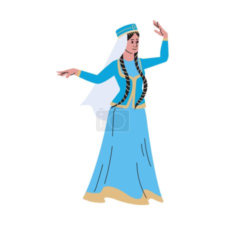 Ilustración de Azerbaijani woman in traditional dress vector illustration. Novruz holiday celebration. Flat style design. Colorful graphics - Imagen libre de derechos