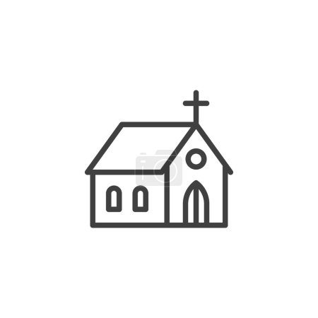Ilustración de Church line icon. linear style sign for mobile concept and web design. Church outline vector icon. Symbol, logo illustration. Vector graphics - Imagen libre de derechos