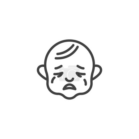 Téléchargez les illustrations : Icône de ligne de visage de bébé pleurant. Bébé avec larmes signe de style linéaire pour concept mobile et web design. Enfant cri contour vectoriel icône. Symbole, illustration du logo. Graphiques vectoriels - en licence libre de droit