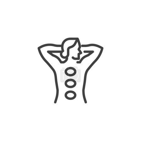 Illustration for Hot stone back massage line icon. linear style sign for mobile concept and web design. Hot stone therapy outline vector icon. Spa salon symbol, logo illustration. Vector graphics - Royalty Free Image