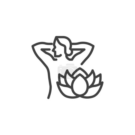 Illustration for Spa treatment line icon. Aroma massage linear style sign for mobile concept and web design. Female body and flower outline vector icon. Symbol, logo illustration. Vector graphics - Royalty Free Image