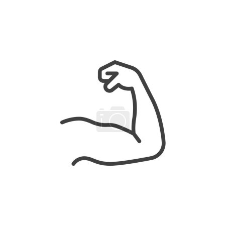 Téléchargez les illustrations : Icône de ligne musculaire. Bras biceps signe de style linéaire pour concept mobile et web design. Forte icône vectorielle contour de la main. Symbole du gymnase, illustration du logo. Graphiques vectoriels - en licence libre de droit