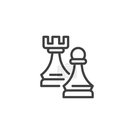 Schachstrategielinie. Lineares Stilschild für mobiles Konzept und Webdesign. Rook und Bauer umreißen Vektor-Symbol. Symbol, Logoabbildung. Vektorgrafik