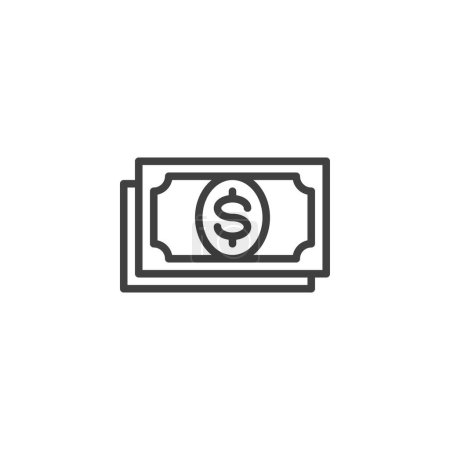 Ilustración de Icono de línea de dinero. signo de estilo lineal para el concepto móvil y el diseño web. Dólar factura de papel contorno icono de vector. Símbolo, ilustración del logotipo. Gráficos vectoriales - Imagen libre de derechos
