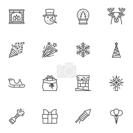 Christmas line icons set, outline vector symbol collection, linear style pictogram pack. Signs, logo illustration. Set includes icons as snowman, snowflake, xmas tree, fireworks rocket, gift box